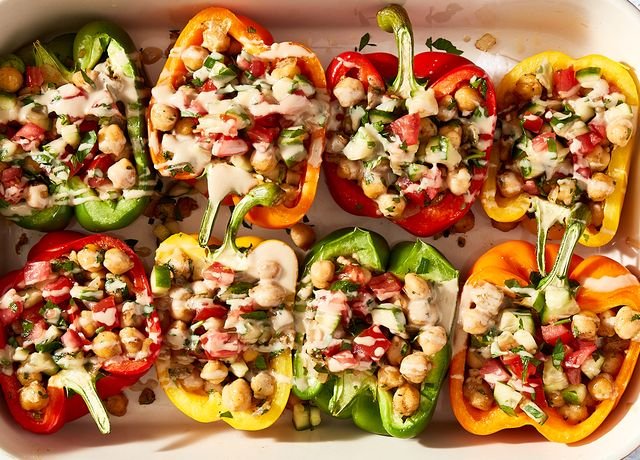 Vegetarian Stuffed Peppers with Falafel